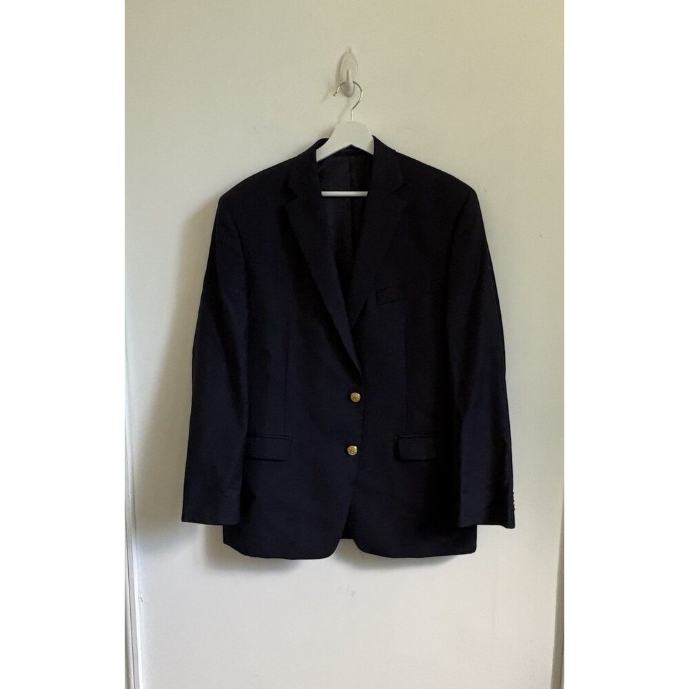 Ralph Lauren Men's Size 42R 100%  Wool Suit Jacket Navy Blue With Gold Buttons